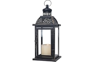 NEEDOMO Large Candle Lanterns Decorative Indoor, 14.4" Outdoor Lantern with Clear Glass, Vintage Metal Candle Holders in Black, Patio Wedding Home Kitchen Coffee Table Livinig Room Decor