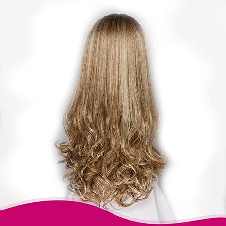 Amazon Co Jp かつら ゴールデンブラウングラデーションウィッグロングヘアカーリーヘアフード化学繊維混合色レディ Hyfjp ホーム キッチン