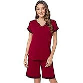 GYS Bamboo Viscose Womens Pajama Sets 2 Piece, Soft Short Sleeve Shirt and Bermuda Shorts Pajamas Set Lounge Sets
