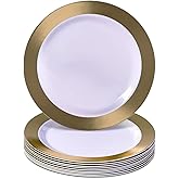 SILVER SPOONS Elegant Disposable Plates For Party - (10 pc) Heavy Duty Disposable Dinner Set 10.25”, Fine Plastic Dishes For Elegant China Look, Great for Birthday Celebrations & Events - Ritz - Gold