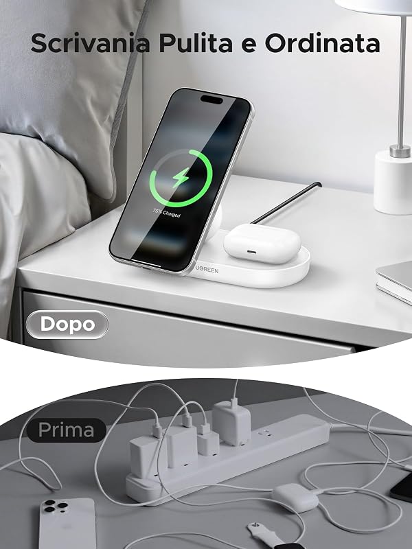 Zapix Qi2 25W Caricatore Wireless 2 in 1 MagSafe (Bianco)