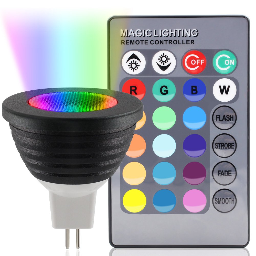 12V 3W RGB MR16 LED Light Bulb Color Changing LED Spotlight w/IR