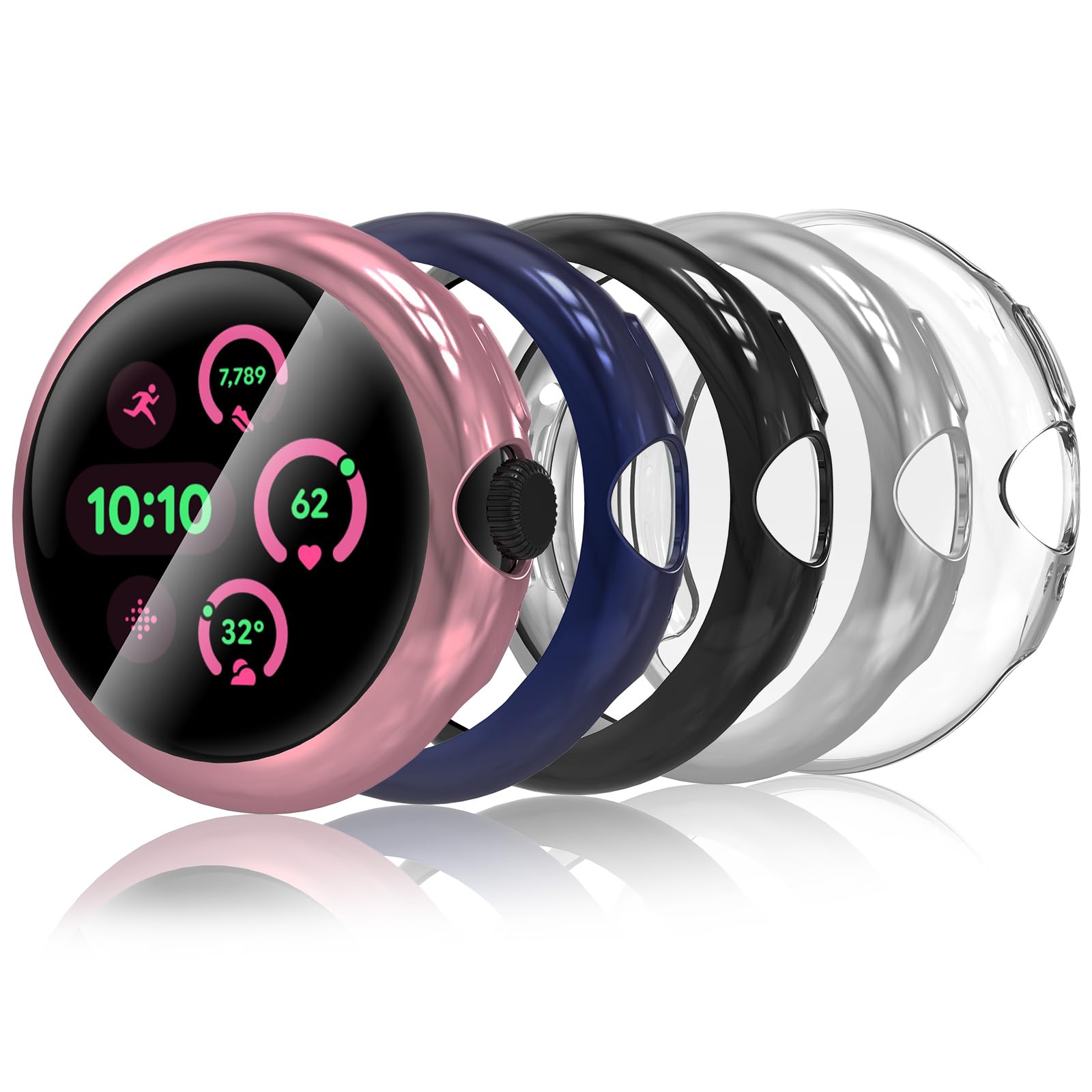 Hianjoo 5-PCS Screen Protectors Compatible with Google Pixel Watch 3 45mm (2024) 【Not for 41mm】, TPU Plated Full Coverage Screen Bumper Cover Case