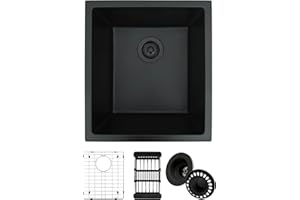 MONSINTA Black Bar Sink,Black Granite Composite Kitchen Sinks With Accessories, 17 Inch Undermount Quartz Stone Kitchen Sinks, 17" x 19" x 10" Small Kitchen Sink used for RV, Bar, Outdoor and Wet Bar