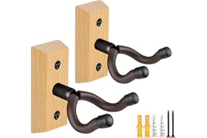 MUSO Guitar Wall Mount Hanger, Nature Wood Hanger, Strurdy Guitar Holder Hook, Fits Acoustic, Classic Guitar, Electric Bass, Cello, Violin, Banjo, Mandolin,Hardwood Made (2-Pack)