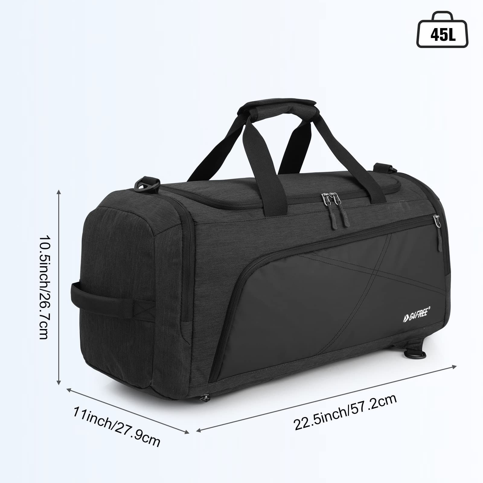 G4Free 45L/60L 3-Way Duffle Backpack Gym Bag with Wet Pocket & Shoes Compartment Sports Travel Weekender Overnight Duffel Bag