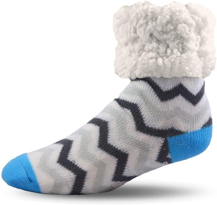 Pudus Cozy Winter Slipper Socks Women & Men w Non-Slip Grippers Faux Fur Sherpa