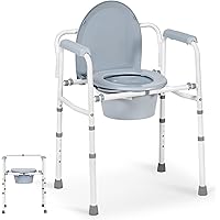 Careboda Bedside Commode Chair with Bucket for Seniors, Portable Extra Wide Commode Chair for Toilet, Folding Steel Chair wit