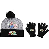 Super Mario Brothers and Princess Peach Youth Cuff Beanie and Gloves Set