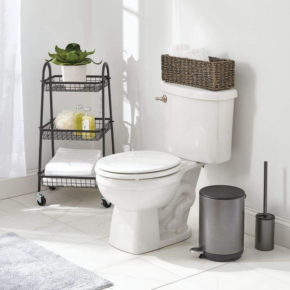 Amazon Com Mdesign Natural Woven Seagrass Bathroom Storage Organizer Basket Bin Use On Bathroom Vanity Countertop Toilet Tank Top Stackable For Toilet Paper Dark Brown Home Kitchen