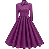 1950s Dresses for Women Vintage Rockabilly Retro 3/4 Puff Sleeve Tie Midi Dress Cocktail Party Evening Prom Gown