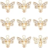 Beebeecraft 1 Box 12Pcs Honeybee Charms 18K Gold Plated Brass Cubic Zirconia Small Bee Charm for Jewelry Making Earring Bracelet Necklace DIY Crafts