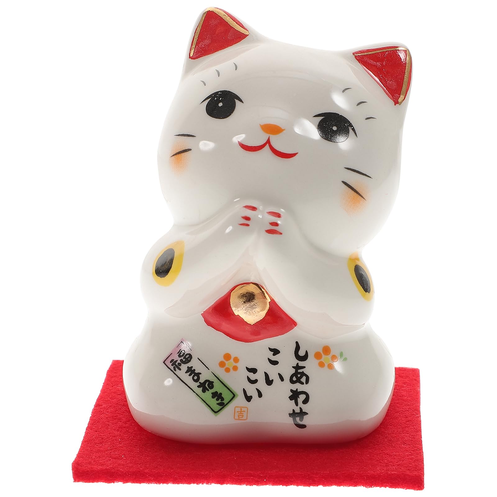 Amosfun Mini Lucky Cat Figurine Japanese Lucky Cat Figurine Ceramic Fortune Statue Tabletop Animal Sculpture Feng Shui Desk Ornament Home Art Decor for Bookshelf Desktop Happy Decor