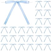 Riceshoot 24 Pcs Christmas Satin Bows for Cake 5 x 7 Inches Twist Tie Ribbon Bows for Gift Wrapping, Cake Treat Bags, Party Favors Craft DIY Wedding Baby Shower Bachelorette Birthday Decor(Baby Blue)