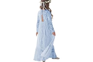 ALLOVIN Toddler & Girls Long Sleeve Lace Flower Girl Dress Maxi Boho A-Line Dress for Wedding Baptism 1st Communion 3-12Y
