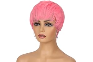 Tereshar Pink Pixie Cut Wigs for Black White Women Short Layered Wigs Heat Resistant Synthetic Colorful Cosplay Halloween Party Wigs