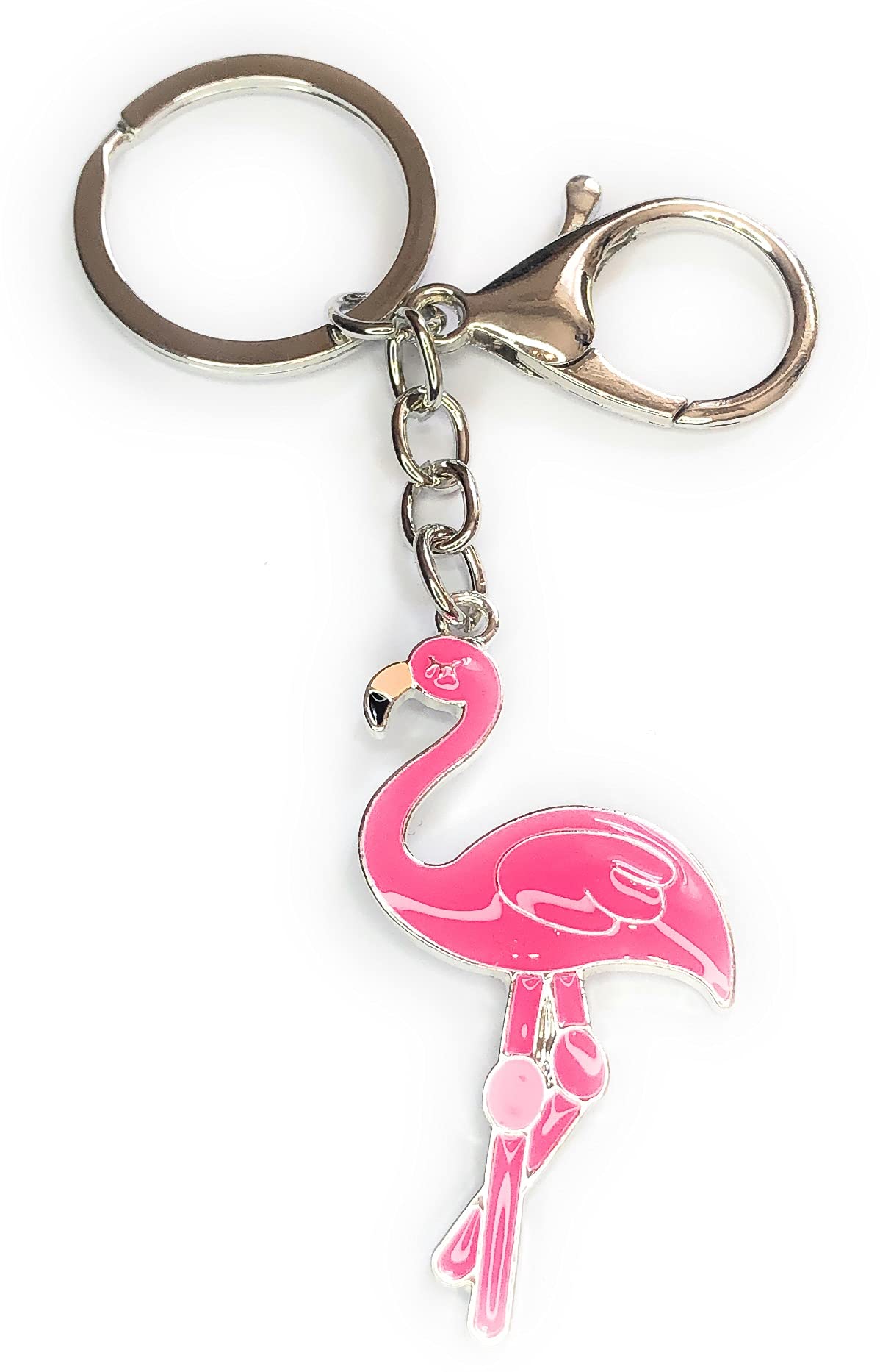 FizzyButton Gifts Silver Tone Flamingo Keyring Key Ring with Enamel Charm and Lobster Clasp