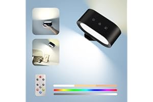 KITLOO Wall Lights, Battery Operated Wall Sconces RGB Ambient Lighting, Color Changing Rechargeable Wall Lamp Fixture with 3 Color Temps, Dimmable LED Lights for Bedroom Reading