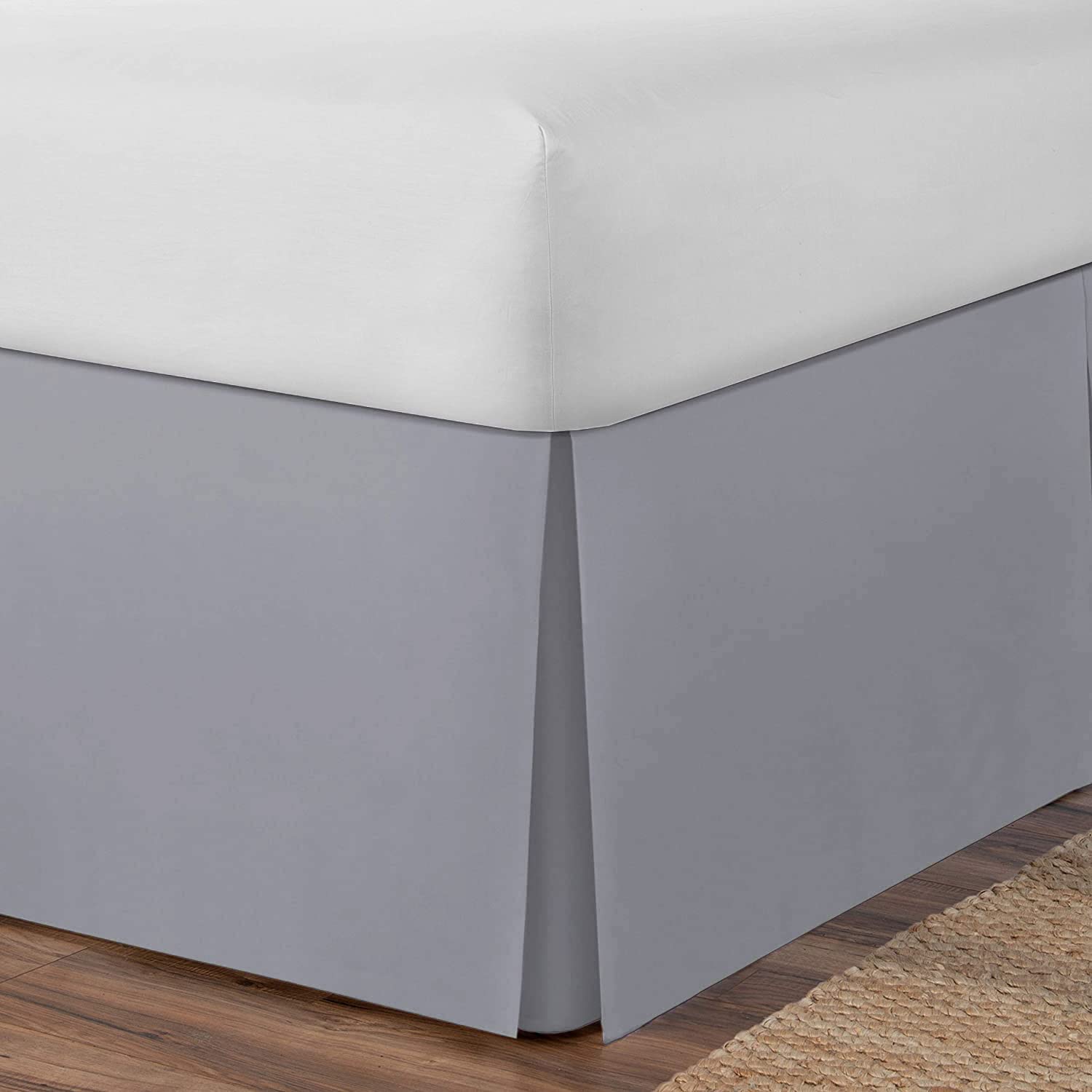 AmigoZone Plain Cotton Percale Platform Base Valance Pleated (Grey, Super King) — image 1