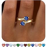 Yaresul 1CT Adjustable Women Heart Ring 14K Gold Plated Birthstone Rings for Women Promise Ring for her Simulated Gemstone Statement Stackable Band Width 2mm Open Size 5~9