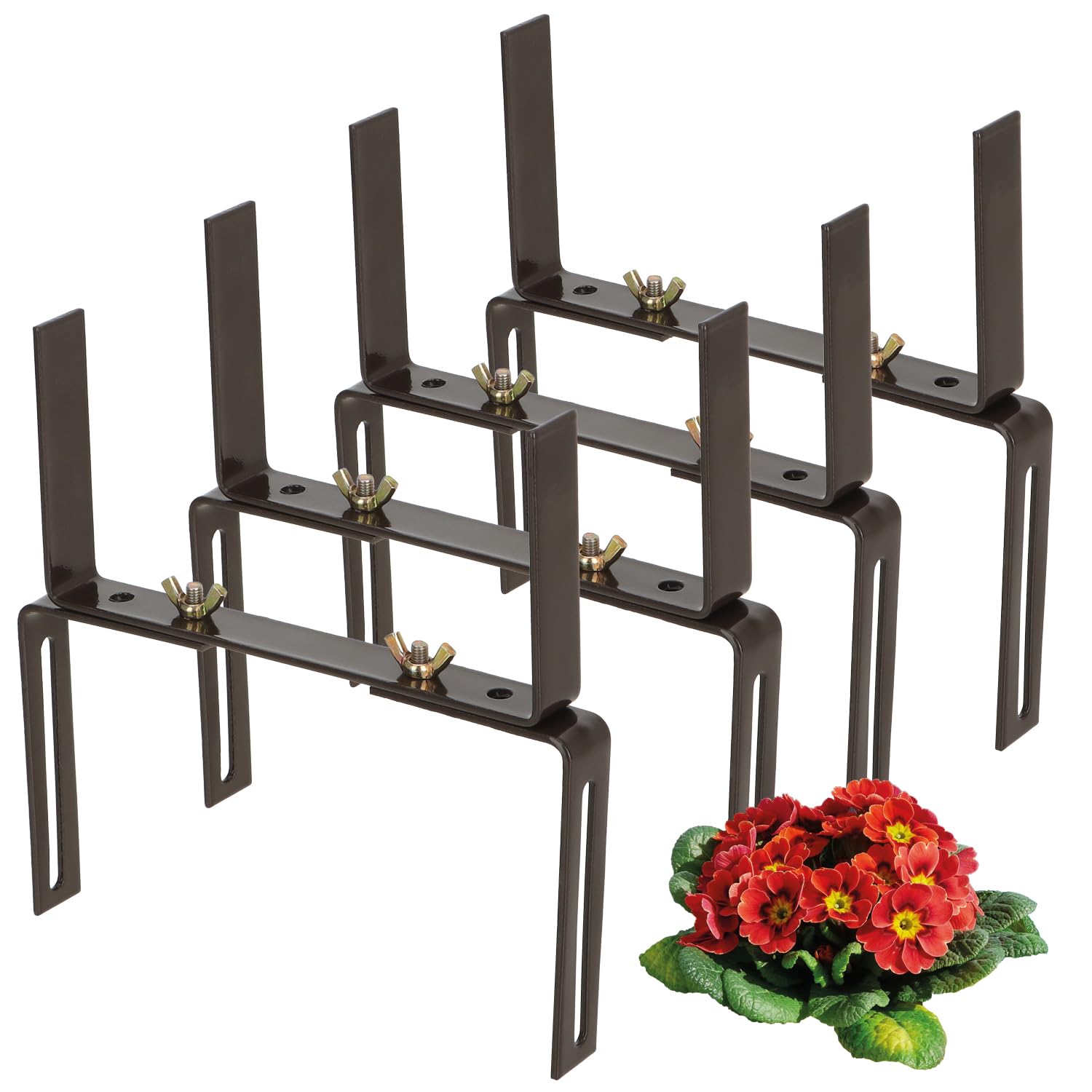 com-four® 4x flower box holders for balcony parapets and railings - flexible metal attachment for plant boxes - 2-way adjustable - no drilling (04 brown)