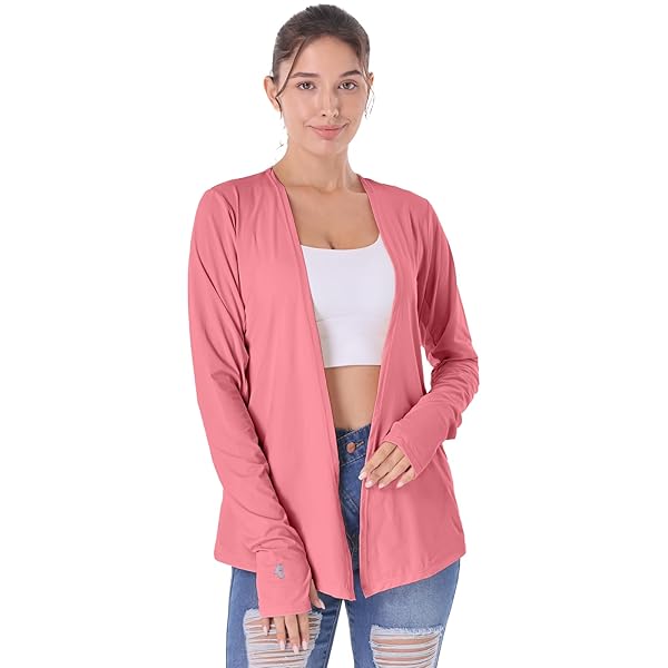WOMENS LIGHTWEIGHT SUMMER CARDIGAN RASH GUARD UPF 50+ LONG SLEEVE UV SPF COOL SHIRT WITH POCKETS THUMB HOLE
