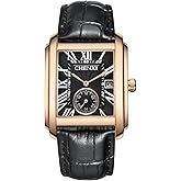 Lancardo Retro Men Square Watch: Quartz Calendar Leather Starp Independent Second Dial Dress Wrist Watch for Men Black Brown