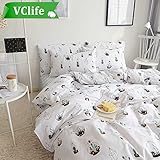 VCLIFE White Cotton Bedding Duvet Cover Sets -1 Duvet Cover and 2 Pillowcases, Tropical Plant Cactus Design Comforter Cover Sets Twin Size Singe Bed Cover Sets for Boy Girl Teen Toddler