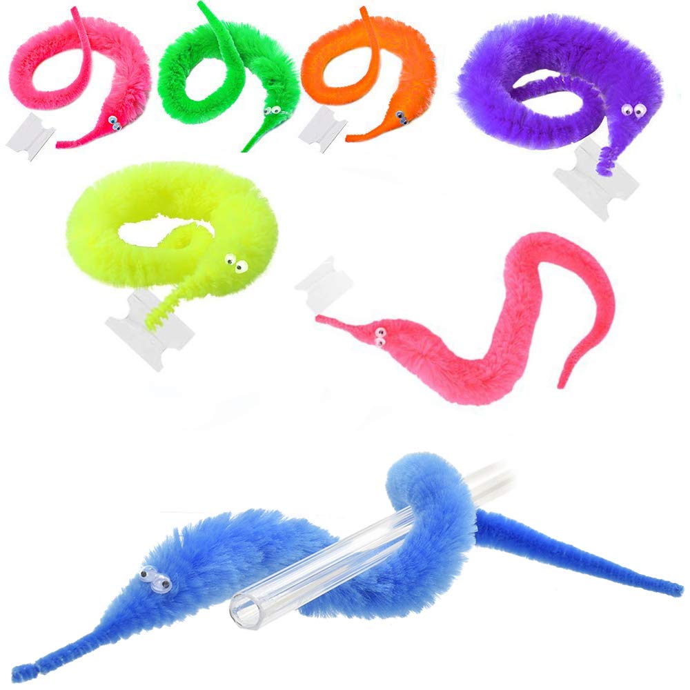 D.A.Y. Republic 2 Coloured Magic Twisty Wiggly Worms - Fuzzy Toys Plush Stress Relief Fidget Fiddle Toys (2pk Random Coloured)