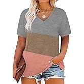 DOLNINE Plus-Size Tops for Women V Neck T Shirts Summer Tunics with Pocket