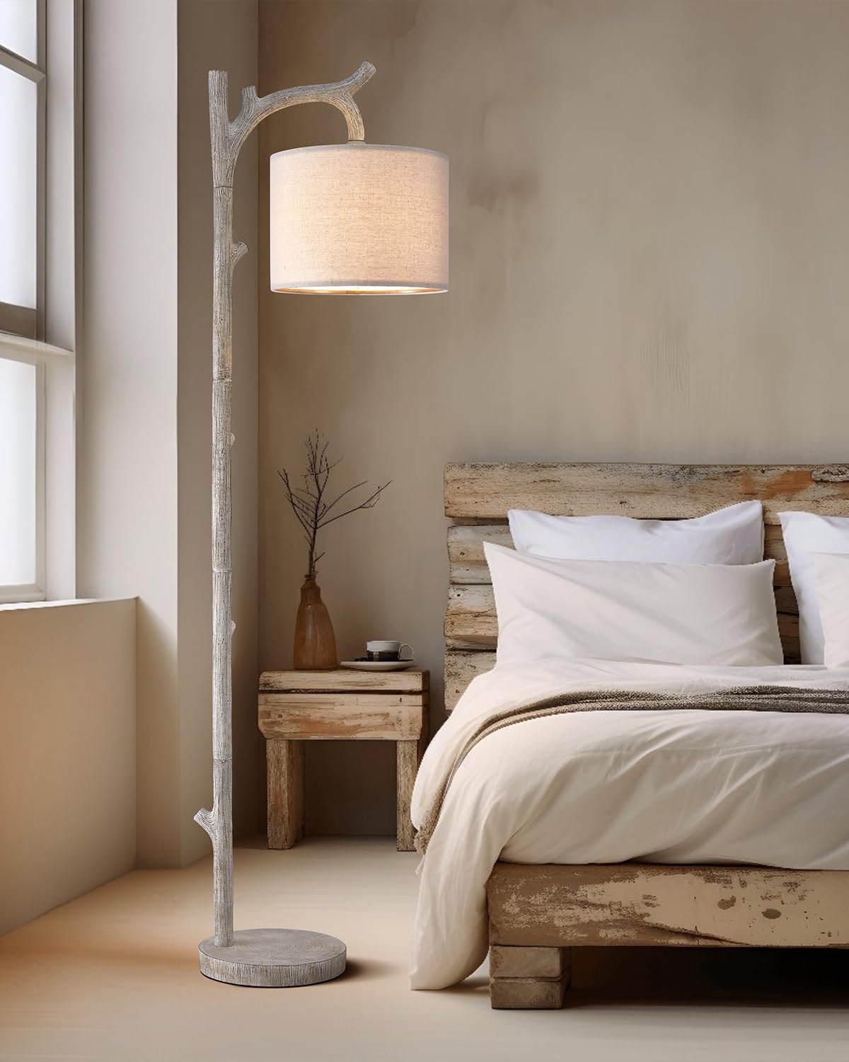 Photo 1 of OYEARS Rustic Farmhouse Tree Trunk Floor Lamp Classic Country Wood Grain Resin Vintage 61.25" Standing Floor Lamp Retro Decorative Lamp for Bedroom Living Room Office