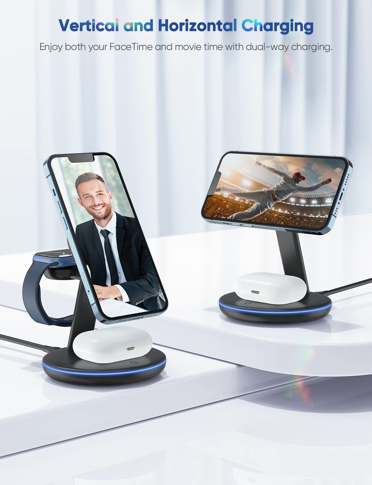 3 in 1 Charging Station for Apple Devices,Fast Mag-Safe Charger Stand,Magnetic Wireless Charger for iPhone 16 15 14 13 12 Series & Apple Watch 10 9 8 7 6 5 4 3 2 SE & Airpods 4 3 2 Pro