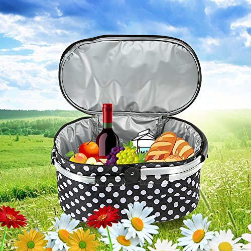 TOMSHOO 30L Foldable Picnic Basket Insulated Storage Shopping Basket Folding Aluminum Handle 46 25 24cm Outdoor