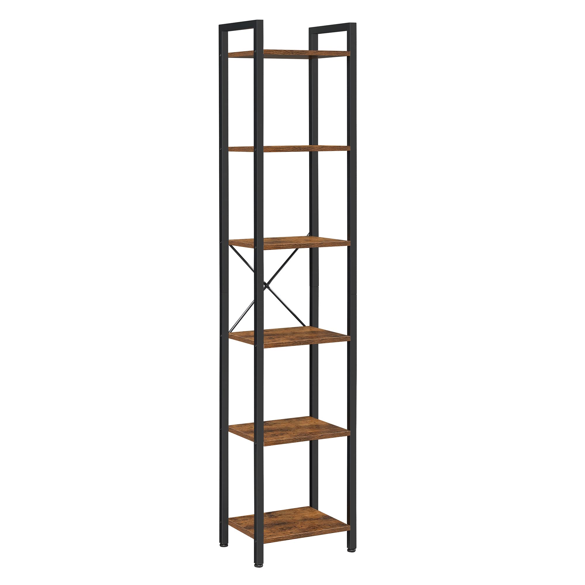 VASAGLE 6-Tier Bookshelf, Bookcase with Steel Frame, Book Shelf for Living Room, Home Office, Study, 11.8 x 15.7 x 73.2 Inches, Industrial Style, Rustic Brown and Ink Black ULLS101B01