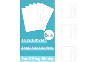 MSHUNKEJI 18 Sheets 9x14 Inch Legal Size Tabbed Dividers 3 Ring Binder Legal Size Binder Dividers White Legal Index Tab Dividers Legal Exhibit Dividers 6 File Separators with 2 Blank Card Stock for Office
