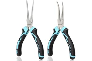 SHALL 6" Mini Needle Nose Pliers Set, 2PCS Long Nose Pliers & Bent Nose Pliers with Comfort Grip Handles, Non-Serrated Small Needle Nose Pliers for Jewelry Making, Bending Wire, Crafts, Home Repair