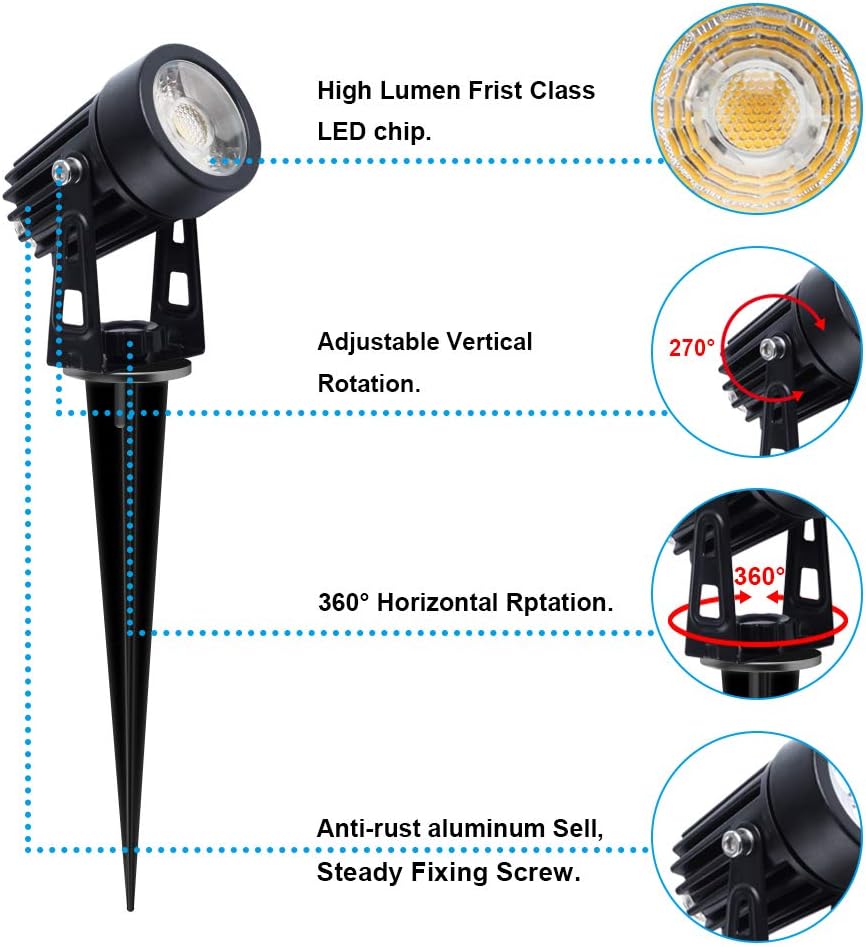 VOLISUN Spotlights Outdoor Landscape Lights with Transformer,66ft Cable IP65 Waterproof 12V Low Voltage with Stakes Warm White Landscape Lighting for Outdoor Garden Yard （4-in-1）: Home Improvement