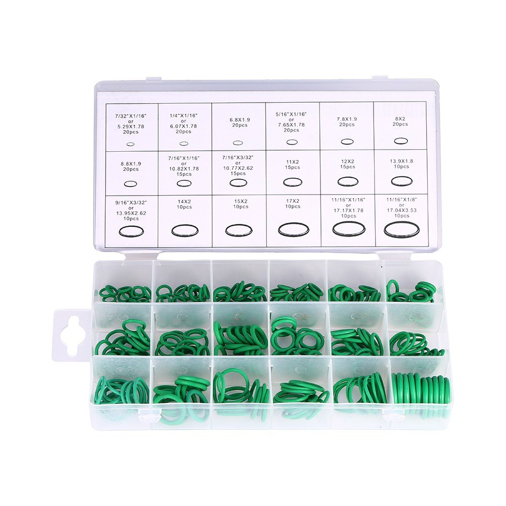 Air Conditioning Green O-Ring Tools, 18 Sizes 270pcs Car Truck Replacement Air Conditioning Green O-Ring Tools