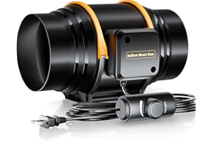 QiCrafe 6 Inch Inline Duct Fan, 406 CFM with Variable Speed ​​Controller, Pure Copper Motor, Energy Efficient High Ventilation Exhaust Fan for Heating Cooling Booster, Grow Tent, Hydroponics