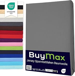 Buymax Spannbettlaken 100x200cm Baumwolle 100% Spannbetttuch Bettlaken Jersey, Matratzenhöhe bis 25 cm, Farbe Anthrazit-Grau