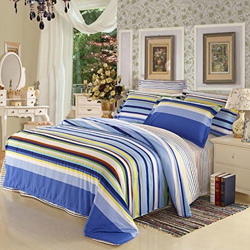 FTSUCQ Time Blue Striped Linen Bed Sheets Quilt Covers Bed Mattress Bedding Four-PCS Sets,size-2