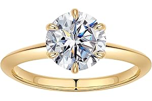 SMILEST 2ct Moissanite Engagement Rings for Women, Round D Color VVS1 Clarity Lab Created Moissanite Rings 14K White Yellow Rose Gold Vermeil 6 Claw Knife Edge Solitaire Engagement Ring for Women