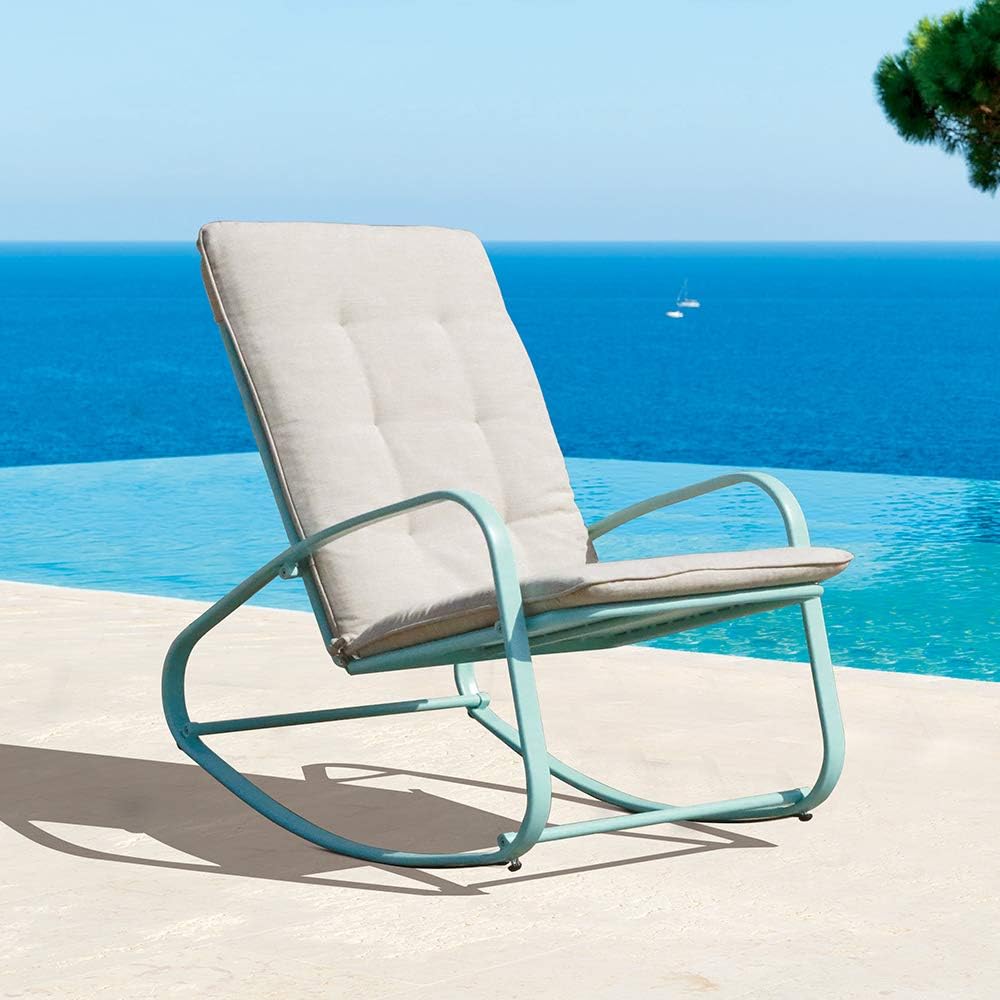 OC Orange-Casual Patio Furniture Rocking Chairs with Removable Paded Beige Cushion, Outdoor & Indoor Metal Rocker, Turquoise : Garden & Outdoor