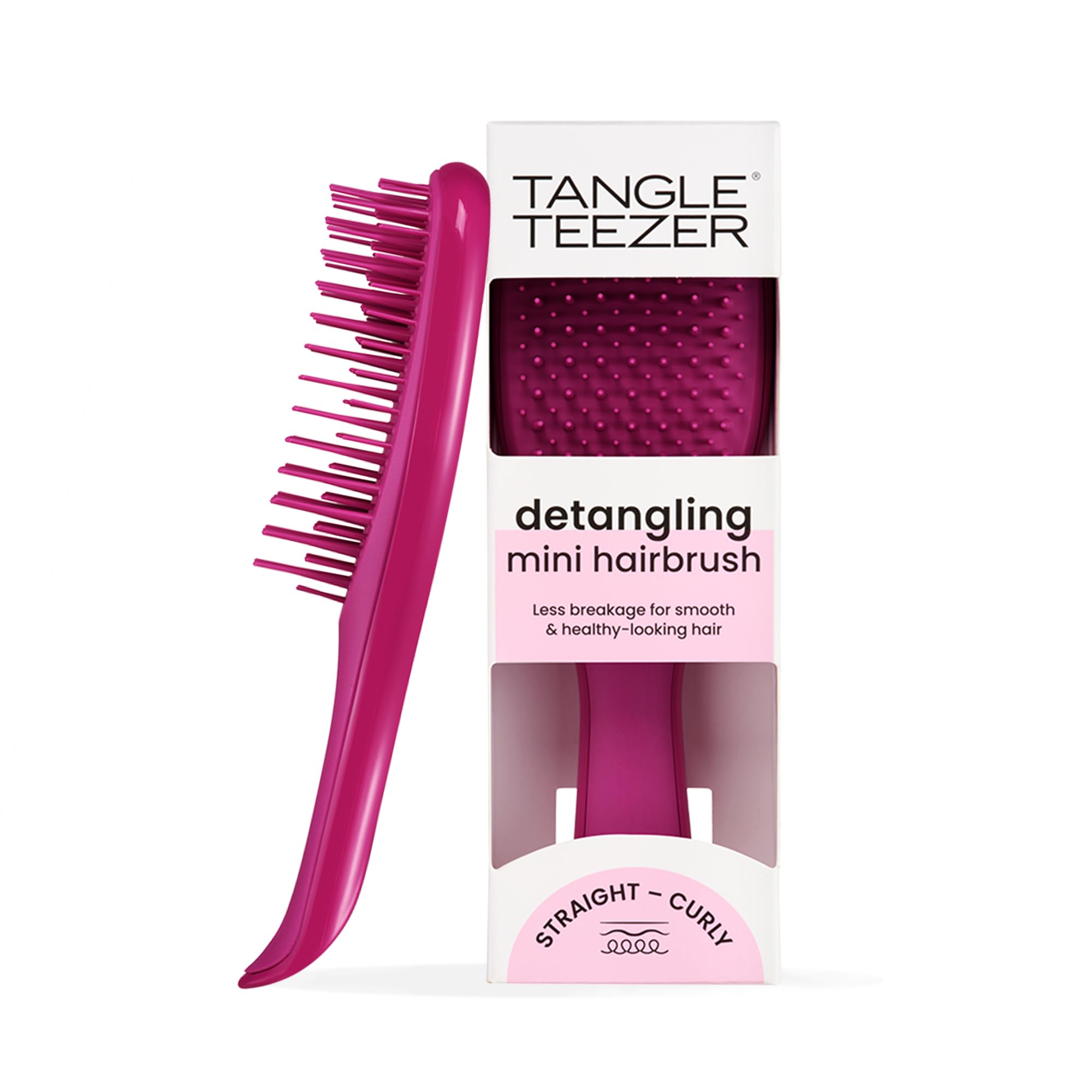 Tangle Teezer Mini Ultimate Detangler - For Wet & Dry Hair - Detangling Brush for All Hair Types - Perfect Brush For Kids & Travel - Electric Rasperry Pink