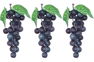 FEATUMAN 3 Bunches Faux Grapes Decor Realistic, 6.1 Inch Decorative Fruit Artificial Grapes, Fake Fruit Grapes for Wedding Party Cabinet Pub Fall Harvest Farmhouse Photography Props (24 Grains Purple)