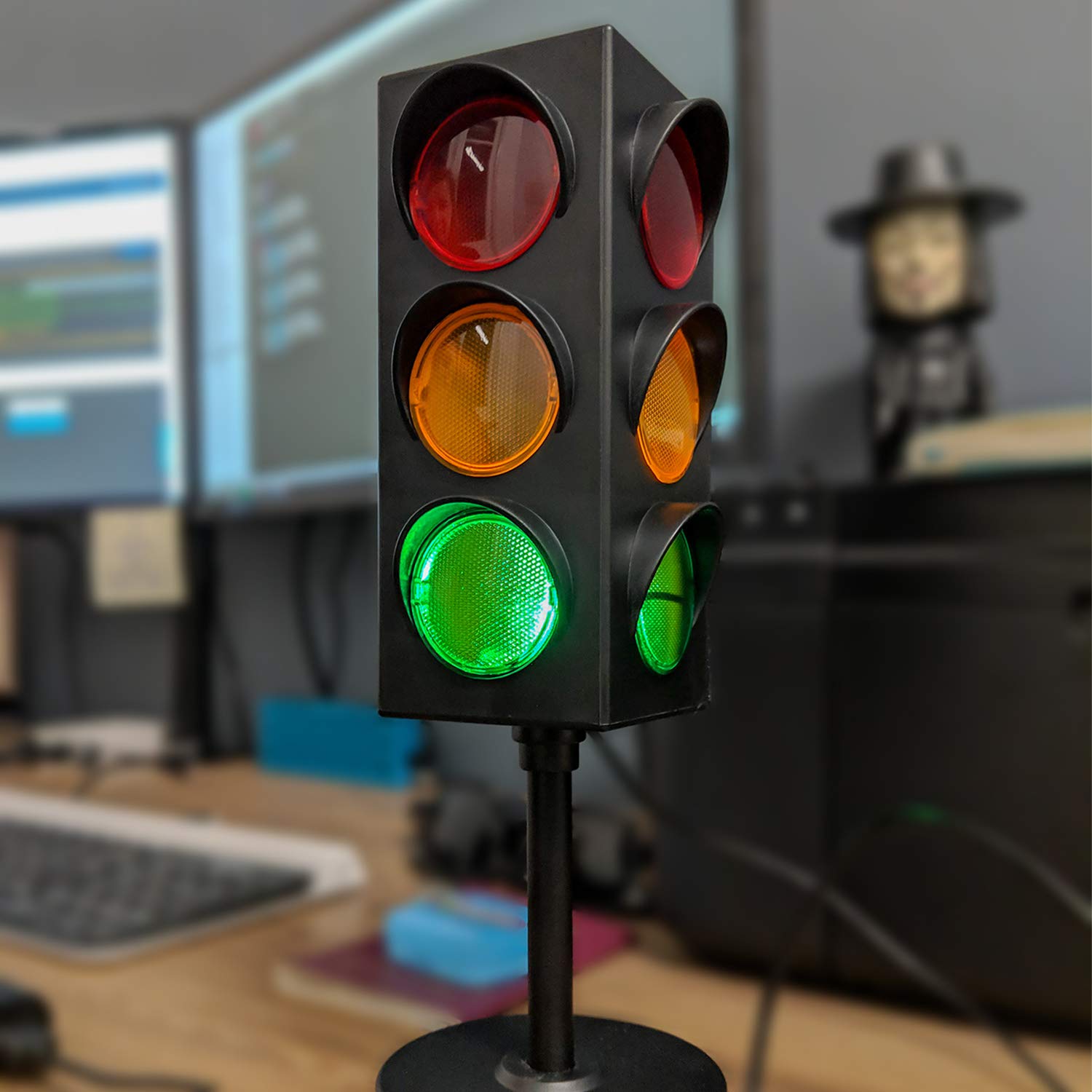 Kicko 11-Inch Traffic Lights Lamp with Base - 4-Mode Color Changing Stop Light Lamp for Kids’ Bedroom, Party Decoration or Playroom - Battery or USB Powered Mini Lighting - Ideal Traffic Light Decor