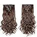 S-noilite 17 inch Long Curly Wavy Medium Brown Full Head Clip in Hair Extensions 8 pcs Hairpieces for Girl Lady Women (17