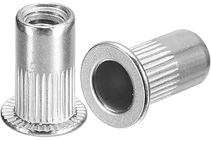 uxcell #10-32 Rivet Nuts, 100pcs 304 Stainless Steel Knurled Flat Head Threaded Insert Nuts for Metal, Plastic