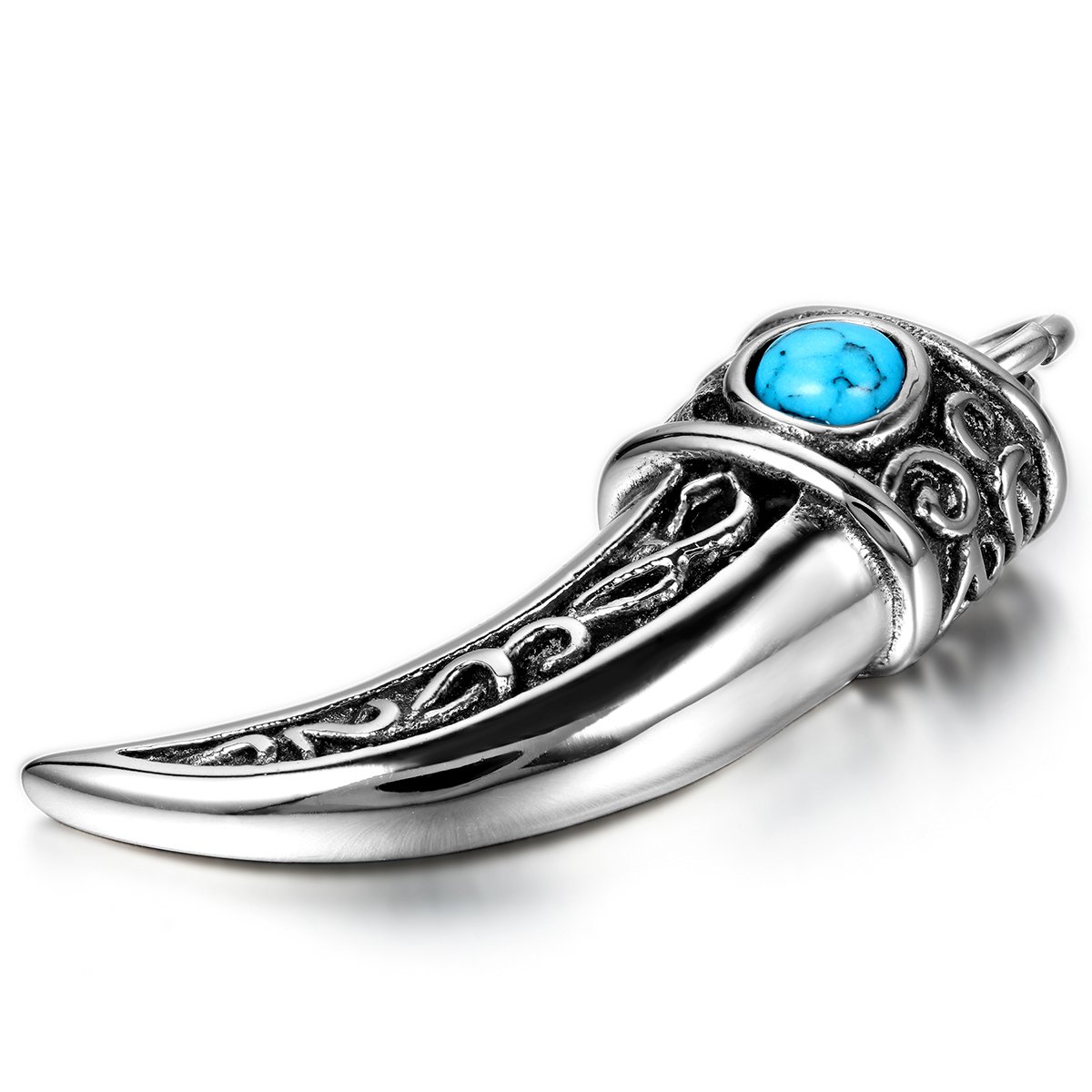 JewelryWe Classic Vintage Style Men's Wolf Tooth Tribal Stainless Steel Pendant Necklace, Silver Blue, 21.3 inch Chain(with Gift Bag) — image 1