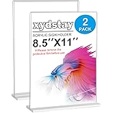 xydstay 8.5 x 11 Acrylic Sign Holder 2 Pack, Vertical T Shape Clear Plastic Menu Holder, Unbreakable Table Sign Holder for Restaurant, Office, School, Store and Home Use